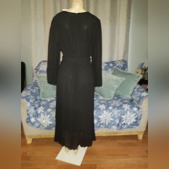 Paintcolors Women's Long Puff Sleeve Pleated Long Maxi Dress Cutout High Waist M - Picture 11 of 14